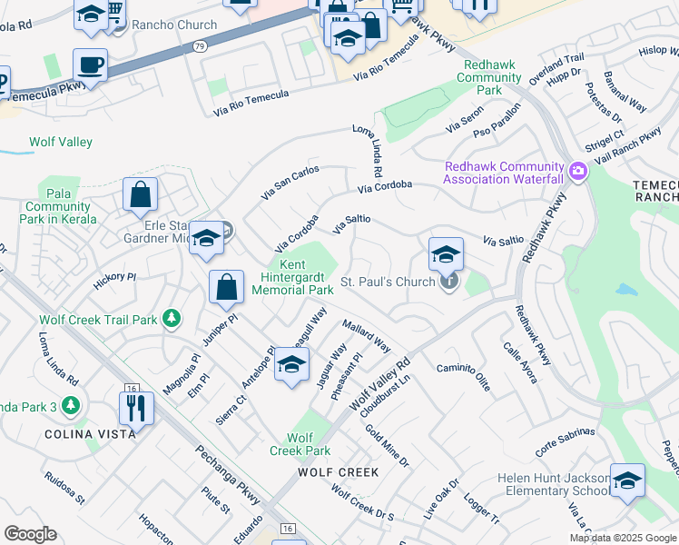 map of restaurants, bars, coffee shops, grocery stores, and more near 45311 Callesita Ordenes in Temecula