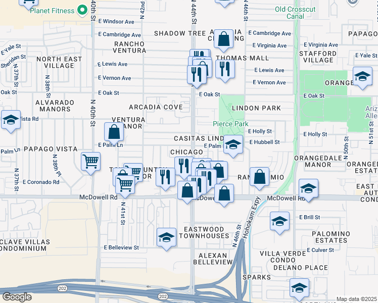 map of restaurants, bars, coffee shops, grocery stores, and more near in Phoenix