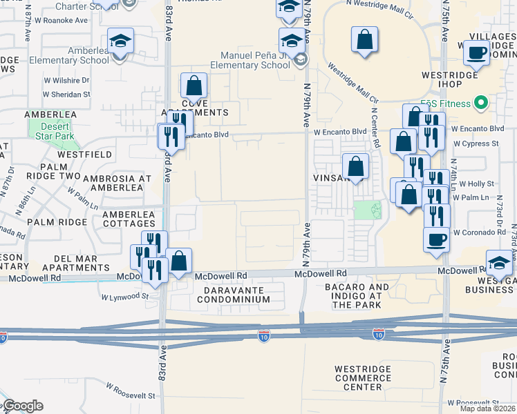 map of restaurants, bars, coffee shops, grocery stores, and more near 2121 North 83rd Avenue in Phoenix