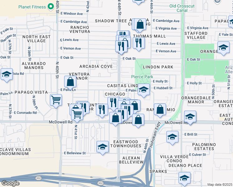 map of restaurants, bars, coffee shops, grocery stores, and more near in Phoenix
