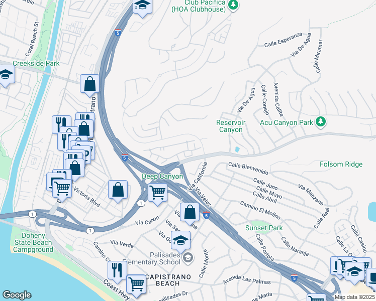 map of restaurants, bars, coffee shops, grocery stores, and more near 28898 Camino De Vista in San Juan Capistrano