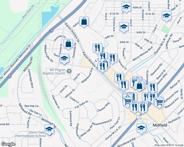 map of restaurants, bars, coffee shops, grocery stores, and more near 108 Ridgewood Avenue in Fairfield