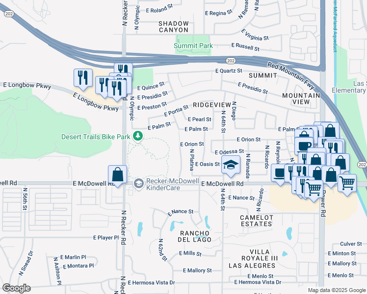map of restaurants, bars, coffee shops, grocery stores, and more near 2945 North Kashmir in Mesa