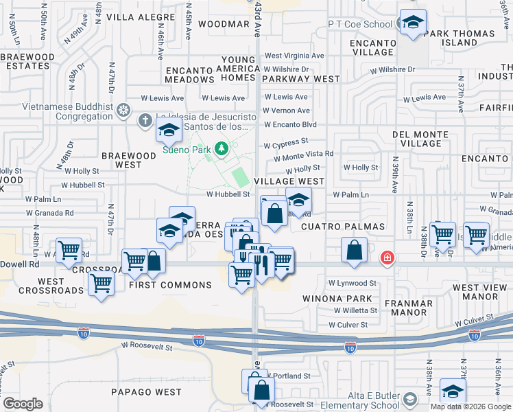 map of restaurants, bars, coffee shops, grocery stores, and more near 2006 North 43rd Avenue in Phoenix