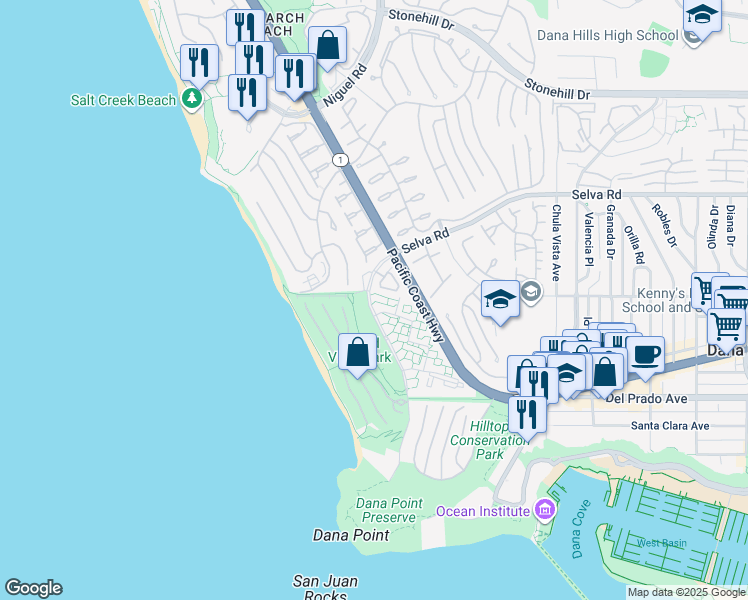 map of restaurants, bars, coffee shops, grocery stores, and more near 3 Chelsea Pointe in Dana Point
