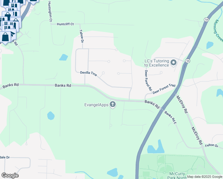 map of restaurants, bars, coffee shops, grocery stores, and more near 145 Devilla Trce in Fayetteville