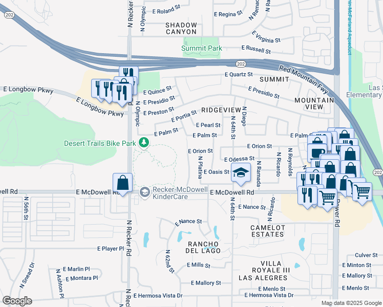 map of restaurants, bars, coffee shops, grocery stores, and more near 2945 North Kashmir in Mesa