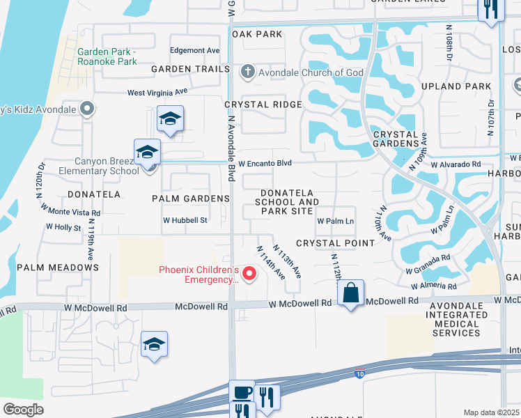 map of restaurants, bars, coffee shops, grocery stores, and more near 11317 West Holly Street in Avondale