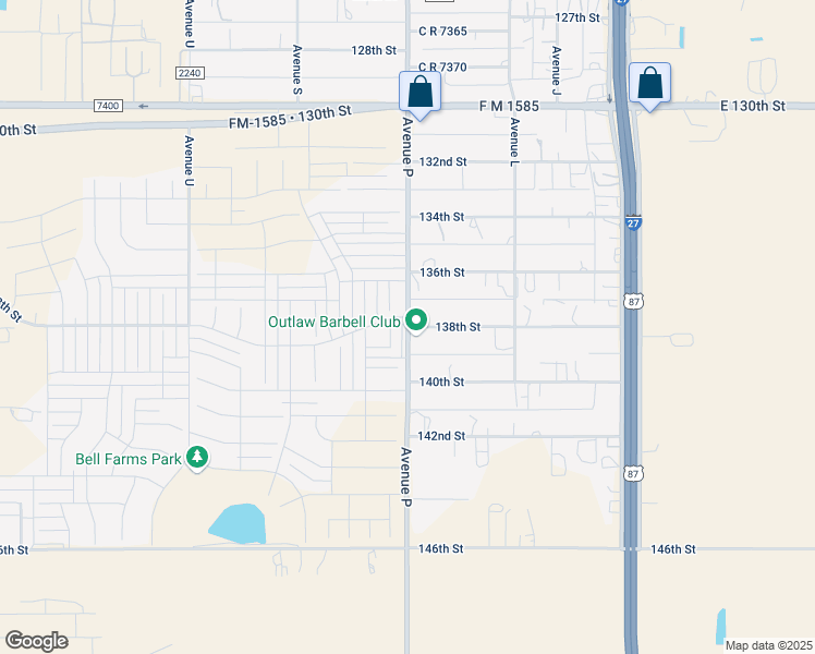map of restaurants, bars, coffee shops, grocery stores, and more near 13800 C R 2300 in Lubbock