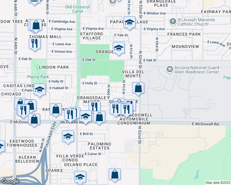 map of restaurants, bars, coffee shops, grocery stores, and more near 2015 North 50th Street in Phoenix