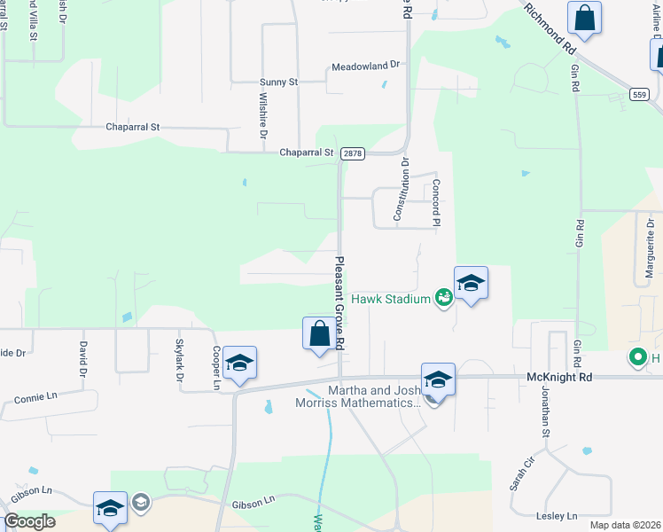 map of restaurants, bars, coffee shops, grocery stores, and more near 3402 Garrett Lane in Texarkana