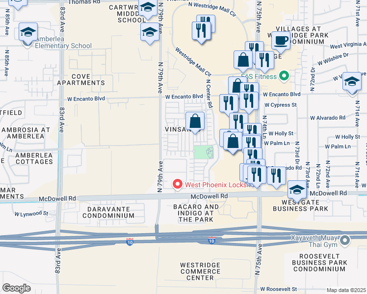 map of restaurants, bars, coffee shops, grocery stores, and more near 1937 North 78th Avenue in Phoenix