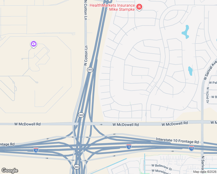 map of restaurants, bars, coffee shops, grocery stores, and more near 16904 West Holly Street in Goodyear