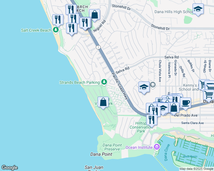 map of restaurants, bars, coffee shops, grocery stores, and more near 3 Chelsea Pointe in Dana Point