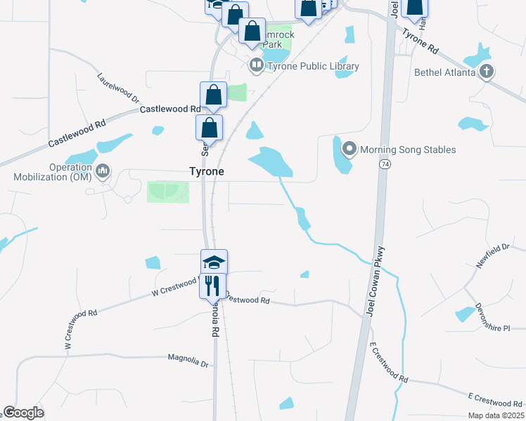 map of restaurants, bars, coffee shops, grocery stores, and more near 240 Handley Court in Tyrone
