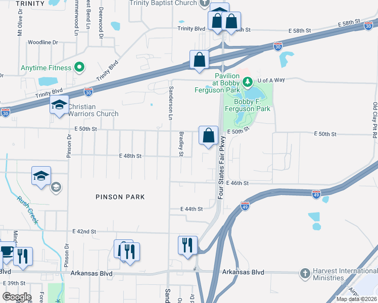 map of restaurants, bars, coffee shops, grocery stores, and more near 4806 Charleston Street in Texarkana