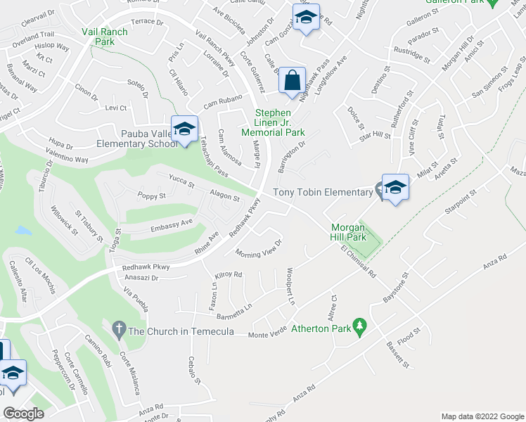 map of restaurants, bars, coffee shops, grocery stores, and more near 45309 Quail Crest Drive in Temecula