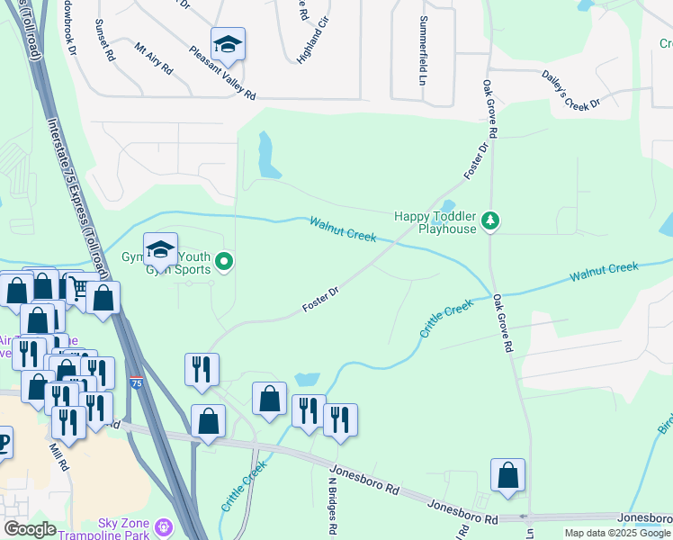 map of restaurants, bars, coffee shops, grocery stores, and more near 375 Foster Drive in McDonough