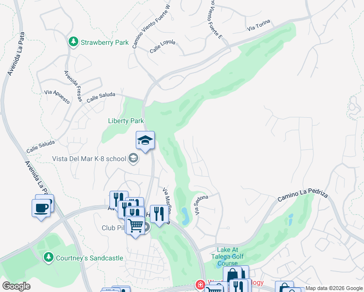 map of restaurants, bars, coffee shops, grocery stores, and more near 428 Camino Bandera in San Clemente