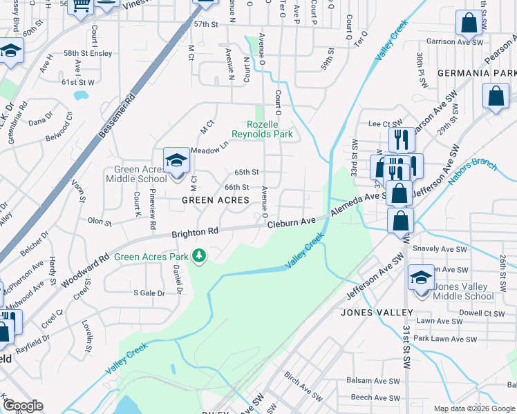 map of restaurants, bars, coffee shops, grocery stores, and more near 1441 67th Street Ens in Birmingham