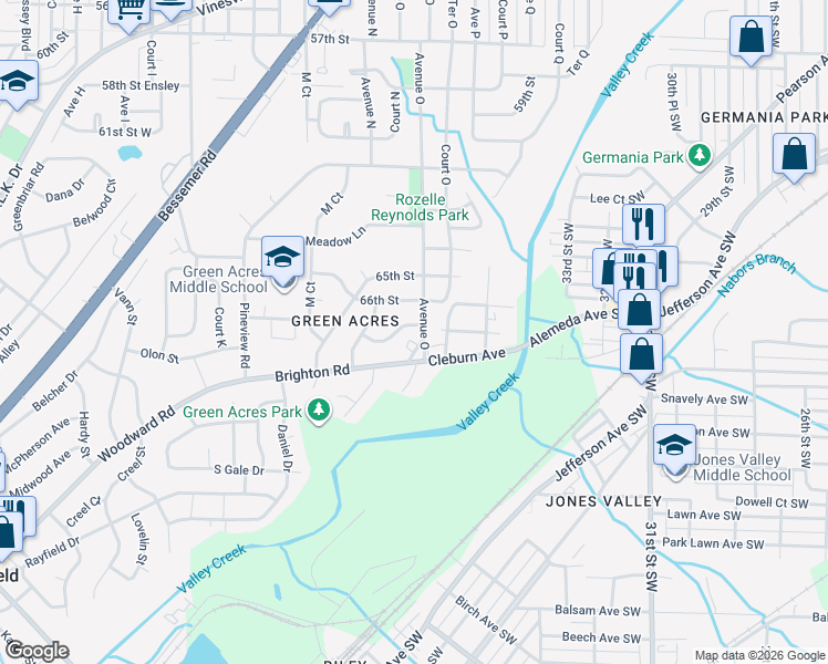 map of restaurants, bars, coffee shops, grocery stores, and more near 1441 67th Street Ens in Birmingham