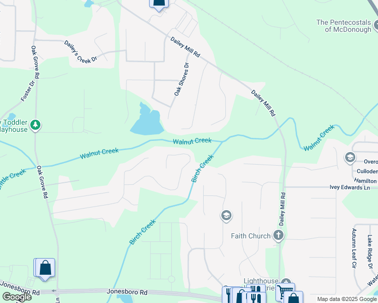 map of restaurants, bars, coffee shops, grocery stores, and more near 750 Chaseridge Drive in McDonough
