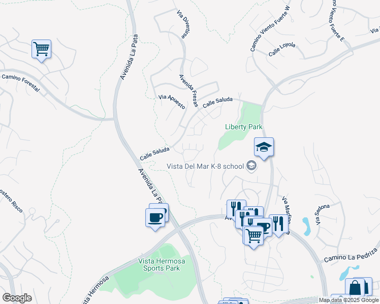 map of restaurants, bars, coffee shops, grocery stores, and more near 33 Via Huelva in San Clemente