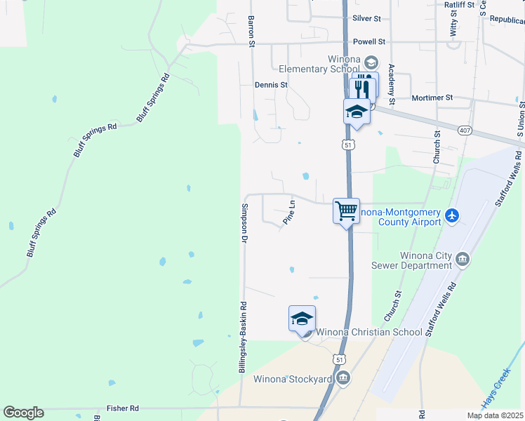 map of restaurants, bars, coffee shops, grocery stores, and more near 841 Oak Lane in Winona