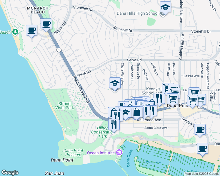 map of restaurants, bars, coffee shops, grocery stores, and more near 24166 Vista D Onde in Dana Point