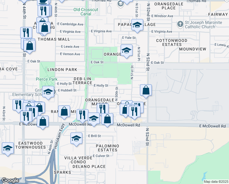 map of restaurants, bars, coffee shops, grocery stores, and more near 4917 East Holly Street in Phoenix