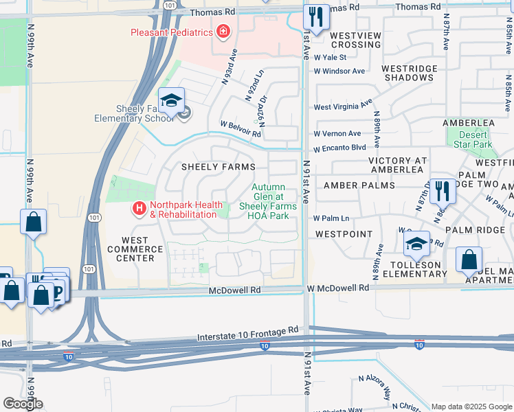 map of restaurants, bars, coffee shops, grocery stores, and more near 9229 West Milkweed Loop in Phoenix