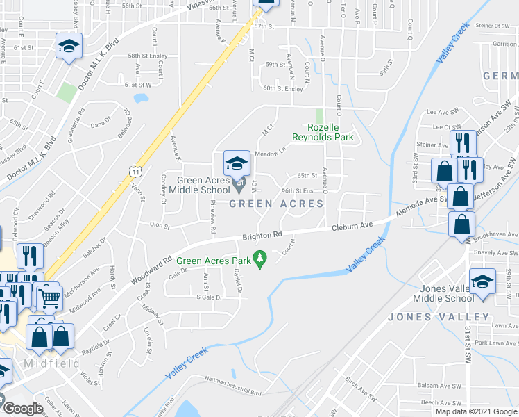 map of restaurants, bars, coffee shops, grocery stores, and more near 6709 Court M in Birmingham