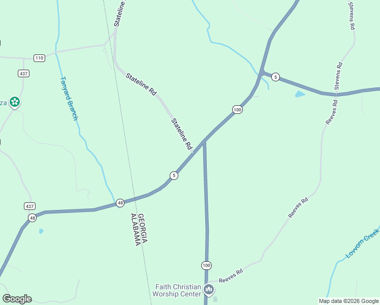 map of restaurants, bars, coffee shops, grocery stores, and more near 0 Stateline Road in Bowdon