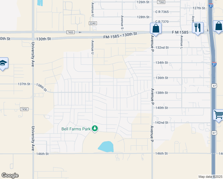 map of restaurants, bars, coffee shops, grocery stores, and more near 13708 Sherman Avenue in Lubbock