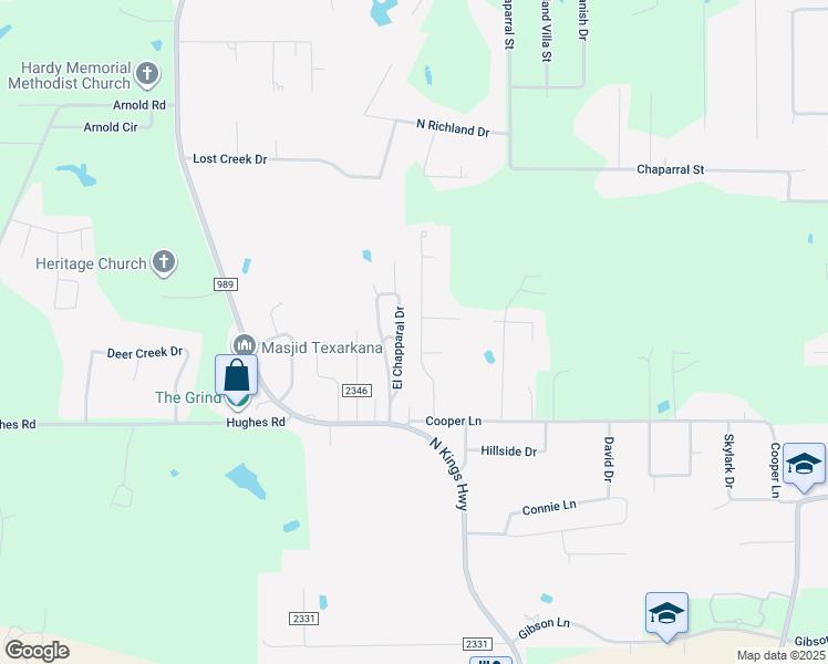 map of restaurants, bars, coffee shops, grocery stores, and more near 5211 Galloping Way in Texarkana