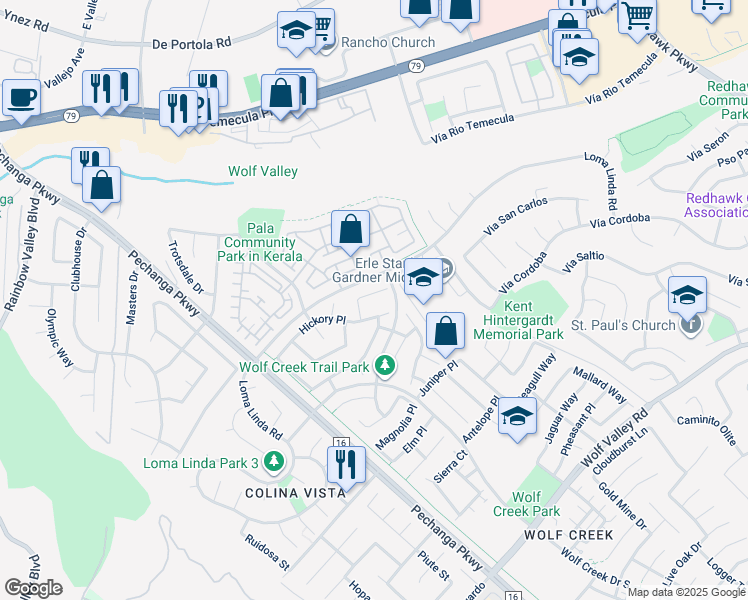 map of restaurants, bars, coffee shops, grocery stores, and more near 31359 Bluebeech Court in Temecula