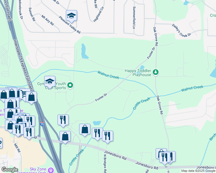 map of restaurants, bars, coffee shops, grocery stores, and more near 375 Foster Drive in McDonough