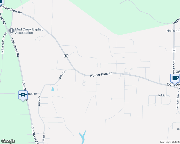 map of restaurants, bars, coffee shops, grocery stores, and more near 6153 Warrior River Road in Bessemer