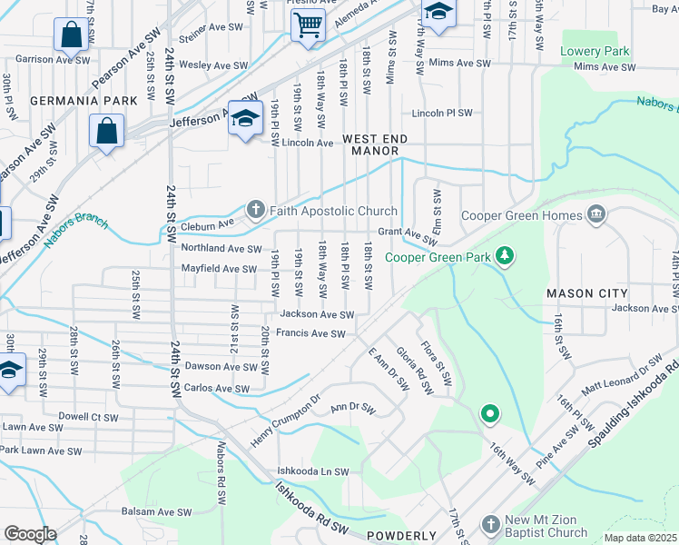 map of restaurants, bars, coffee shops, grocery stores, and more near 1642 18th Place Southwest in Birmingham