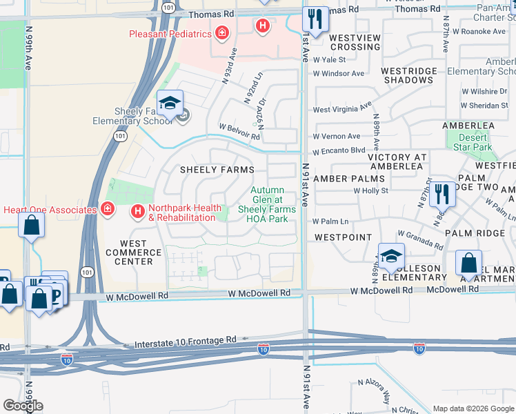 map of restaurants, bars, coffee shops, grocery stores, and more near 9229 West Milkweed Loop in Phoenix