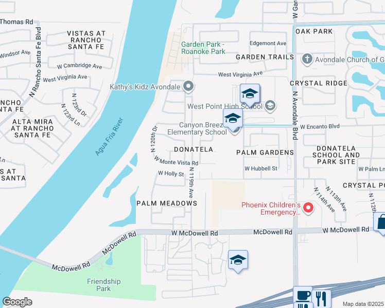 map of restaurants, bars, coffee shops, grocery stores, and more near North 119th Avenue in Avondale