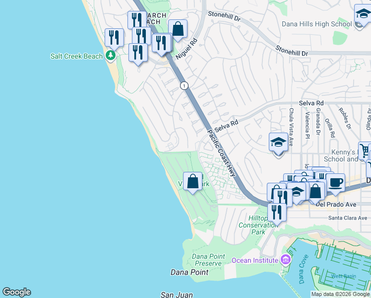 map of restaurants, bars, coffee shops, grocery stores, and more near 33981 Nauticus Isle in Dana Point