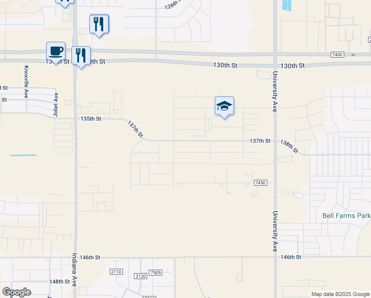 map of restaurants, bars, coffee shops, grocery stores, and more near 2706 County Road 7450 in Lubbock