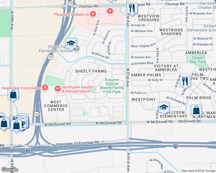 map of restaurants, bars, coffee shops, grocery stores, and more near 9229 West Milkweed Loop in Phoenix
