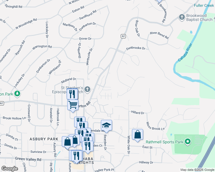 map of restaurants, bars, coffee shops, grocery stores, and more near 3152 Wellington Parkway in Vestavia Hills