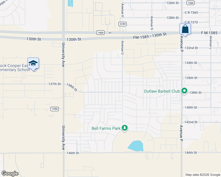 map of restaurants, bars, coffee shops, grocery stores, and more near 13611 Avenue V in Lubbock