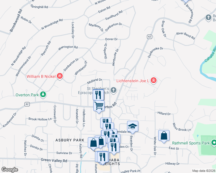 map of restaurants, bars, coffee shops, grocery stores, and more near 3771 Crosshaven Drive in Birmingham
