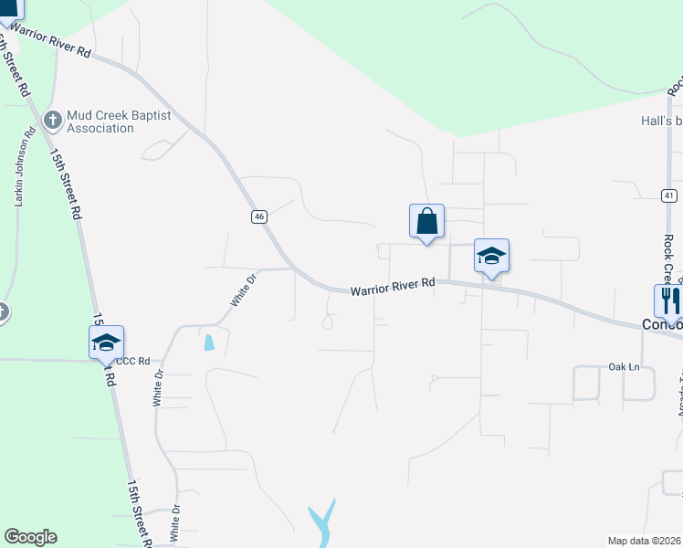 map of restaurants, bars, coffee shops, grocery stores, and more near 6153 Warrior River Road in Bessemer
