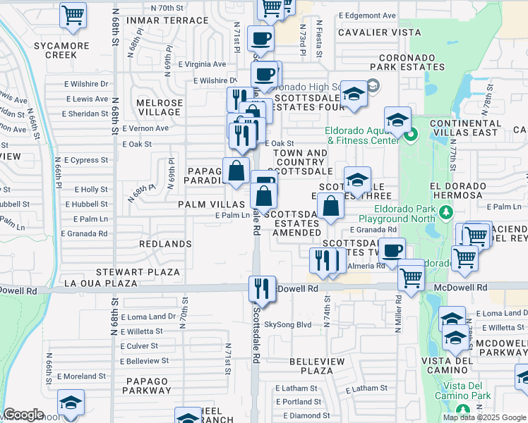 map of restaurants, bars, coffee shops, grocery stores, and more near 1921 North Scottsdale Road in Scottsdale