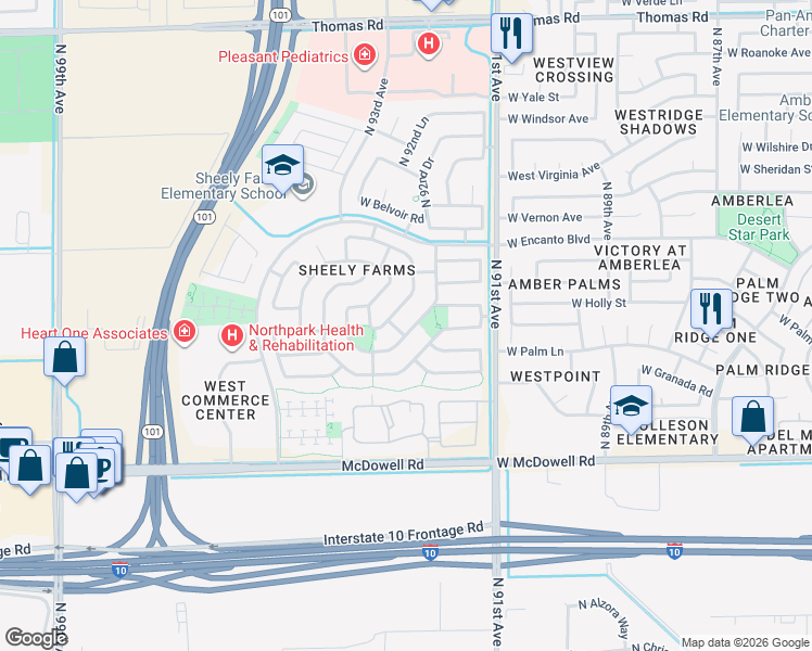 map of restaurants, bars, coffee shops, grocery stores, and more near 9229 West Milkweed Loop in Phoenix